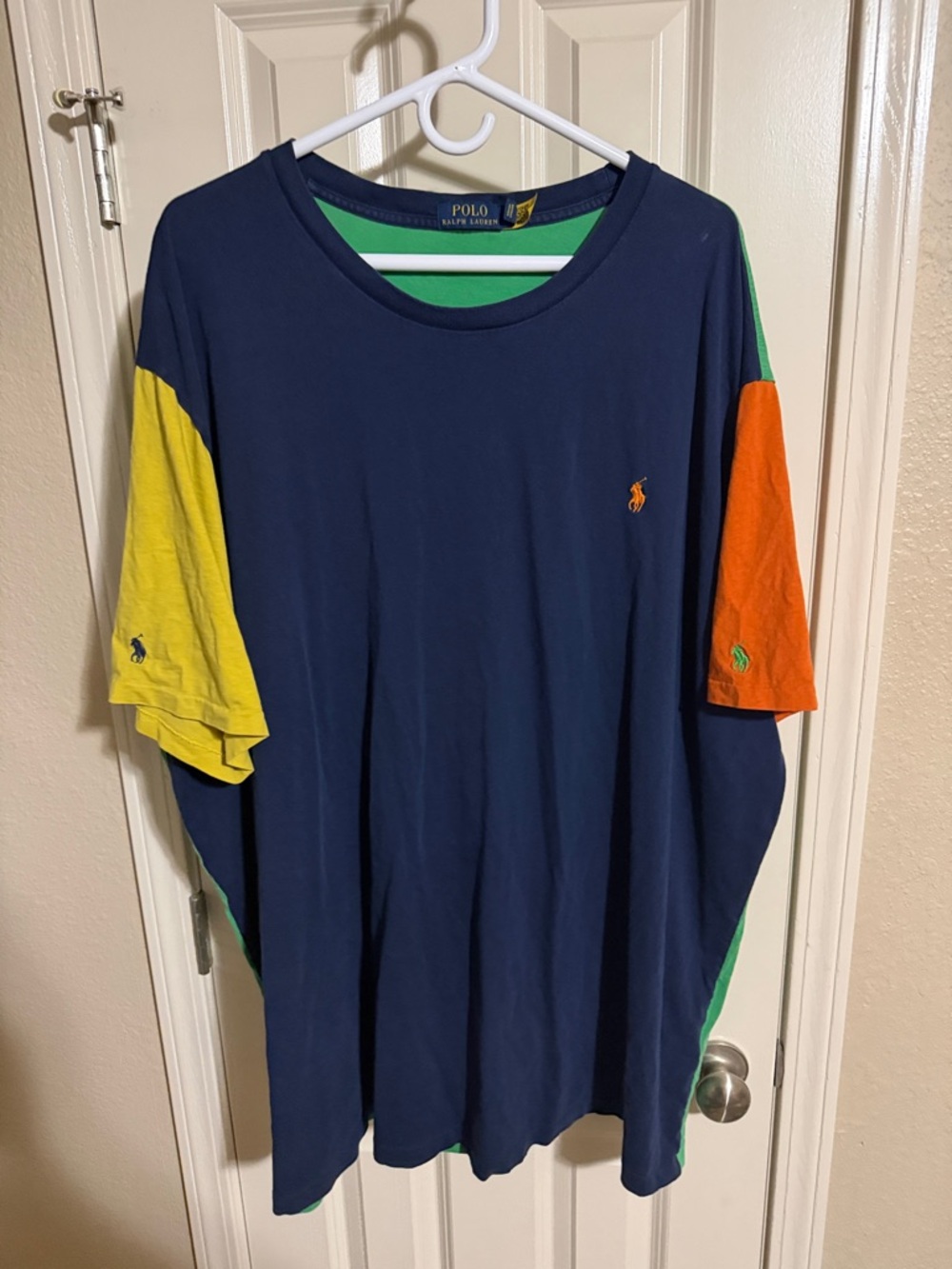 Polo by Ralph Lauren Navy Tee with Yellow, Orange & Green Panels